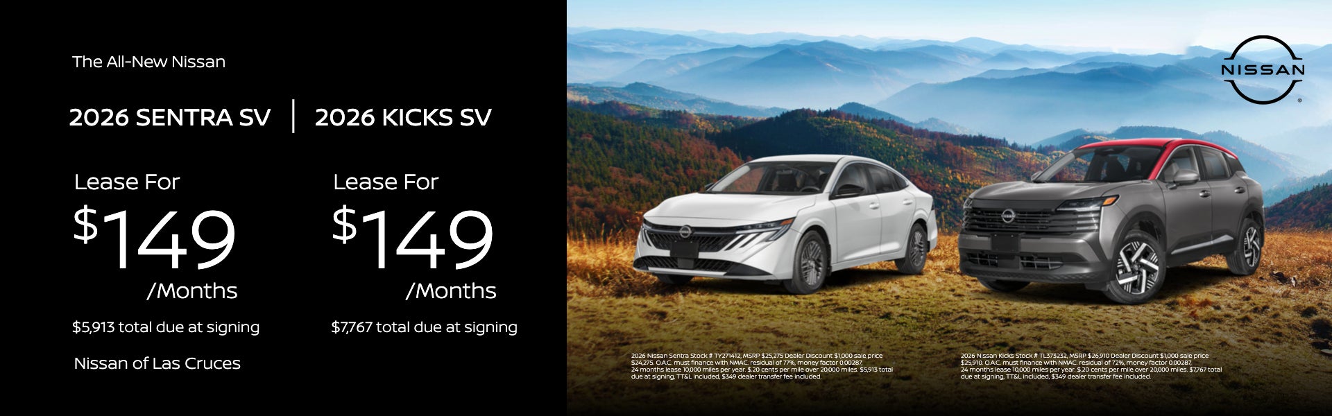 Combo with Kicks and Sentra Heading: 2026 Nissan Sentra SV 